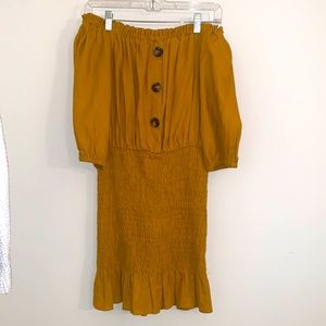 Off the shoulder mustard mini dress